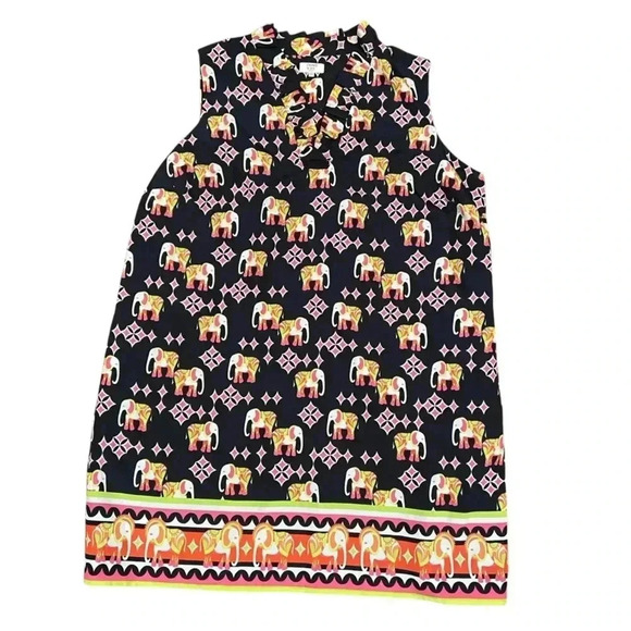 Crown & Ivy Elephant Print Sun Dress Size 20 Sleeveless Shift Summer Ruffle Navy - Picture 5 of 16